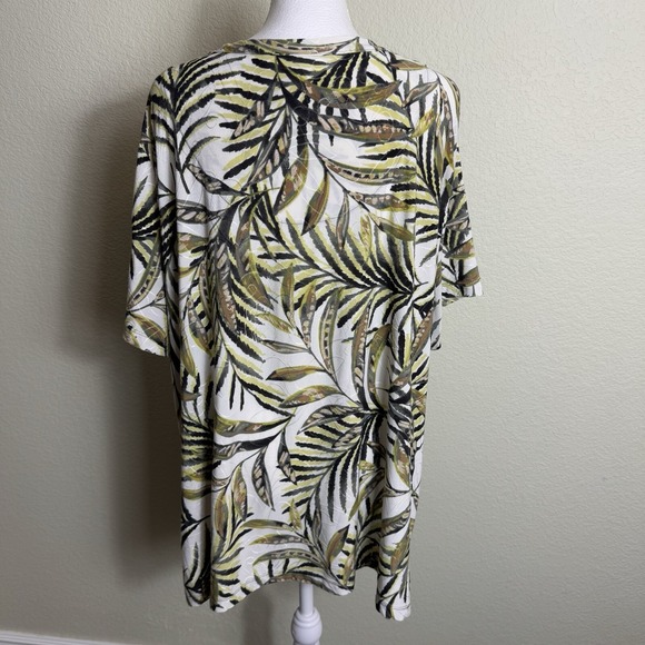 JM Collection Women's Top Blouse Size 2X Short Sleeves Green and Brown Leaves - Picture 3 of 5